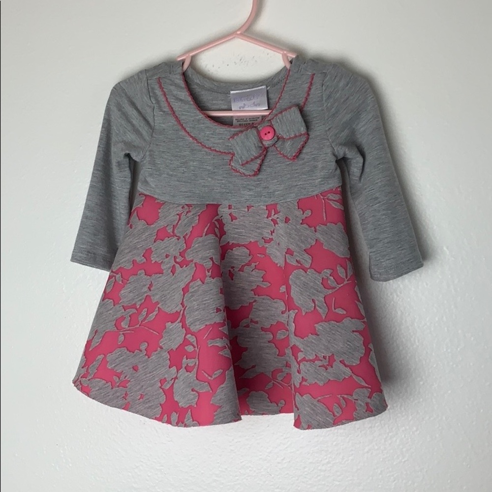NWOT Toddler Girls Gray and Pink Dress 12 Months